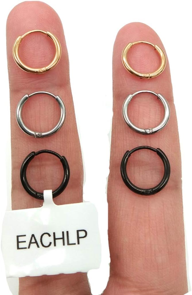 EACHLP Unisex 18K Real Gold Plating Surgical Steel Sleeper Tiny Hoop Earrings,Nose Ring Septum Ring Helix Ring Daith Ring Lip Ring Nipple Ring Snug Ring Rook Ring Body Piercing Jewelry - Image 1